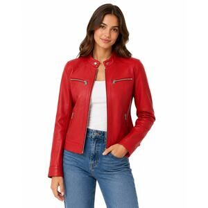 Vintage ‘90s A. Raspini Firenze Red Genuine Leather Full Zip Moto Jacket